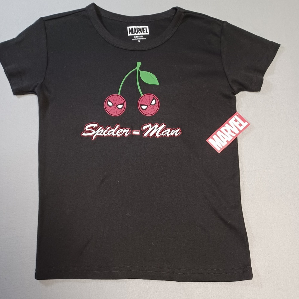Marvel Spider-Man Cherry Graphic Tee Black Cotton Shirt Small MSQ131AJRRSP60 NWT
